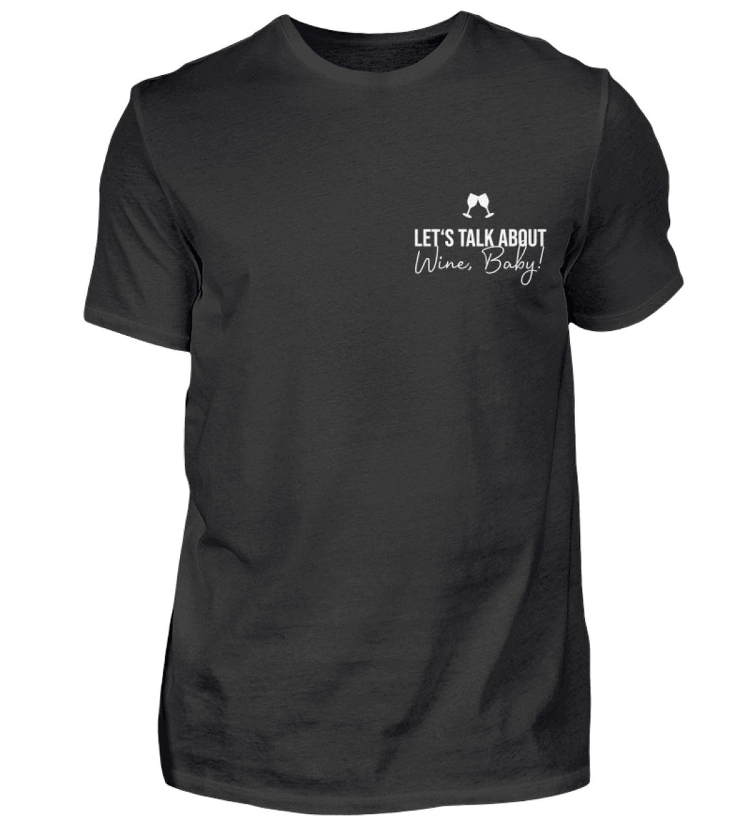 Talk about wine – Herren Basic T-Shirt Schwarz, kleines weißes Brustmotiv