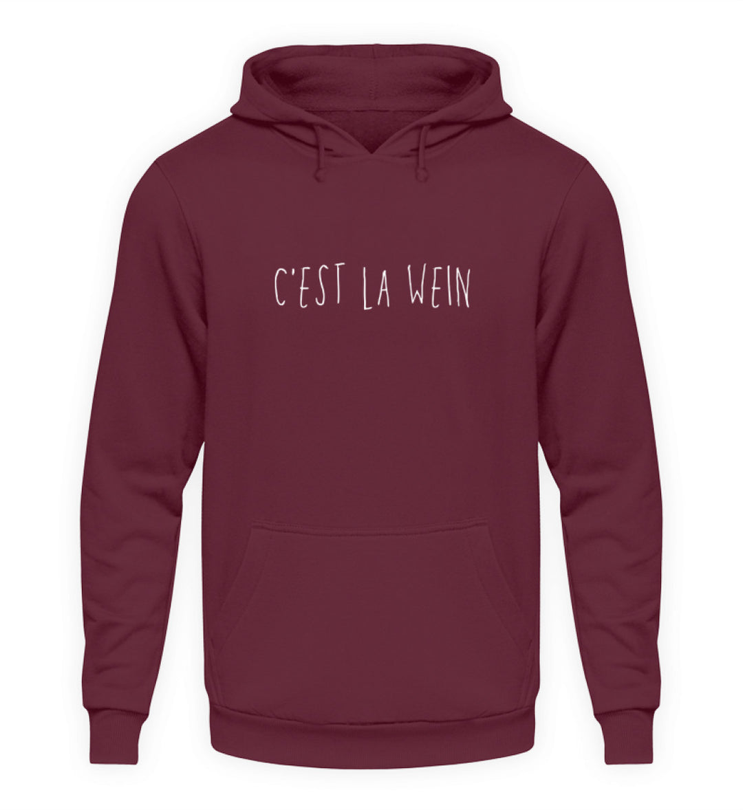 C’est la Wein – Unisex Hoodie in Bordeaux, weißes Motiv mittig auf der Brust