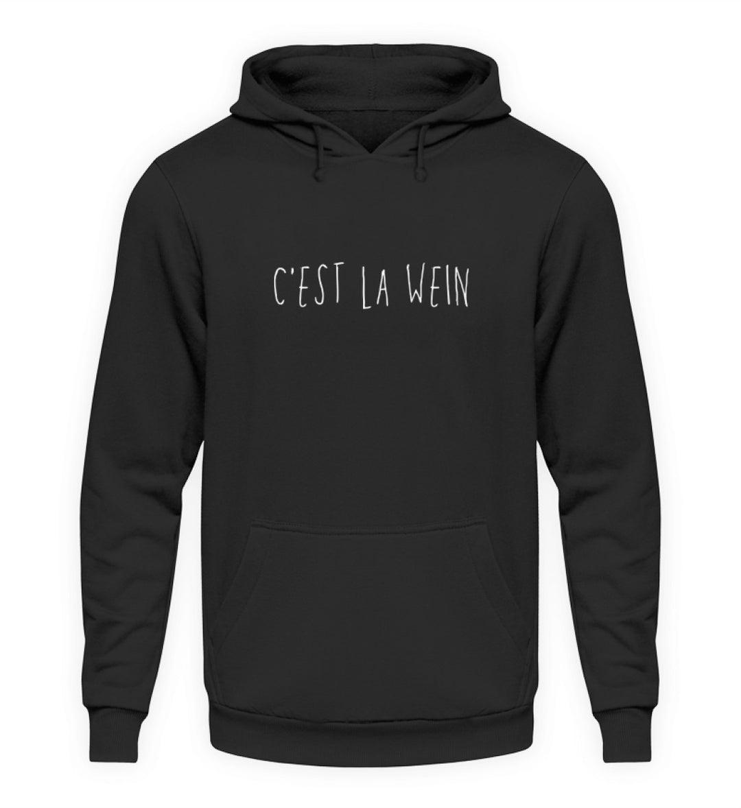 C’est la Wein – Unisex Hoodie in Schwarz, weißes Motiv mittig auf der Brust