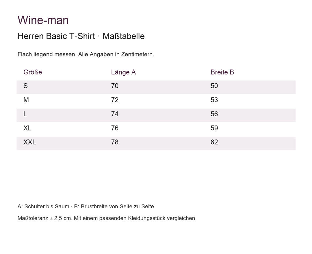 Maßtabelle Herren T-Shirt S–XXL in cm