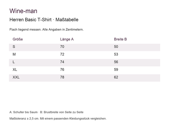 Maßtabelle Herren T-Shirt S–XXL in cm