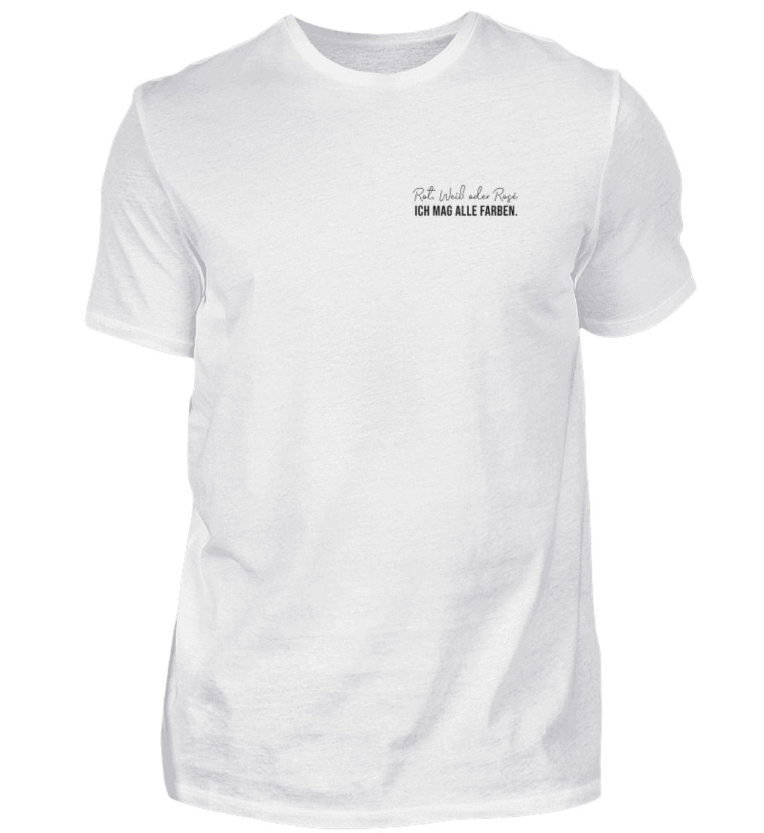 Rot, Weiß oder Rosé – gerade geschnittenes Herren-T-Shirt in Weiß mit kleinem Motiv links auf der Brust