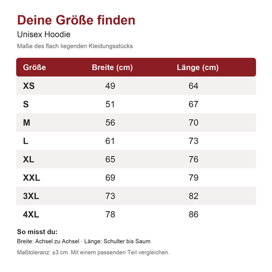 Ich liebe Schoppen – Unisex Hoodie – Maßtabelle XS bis 4XL in Zentimetern