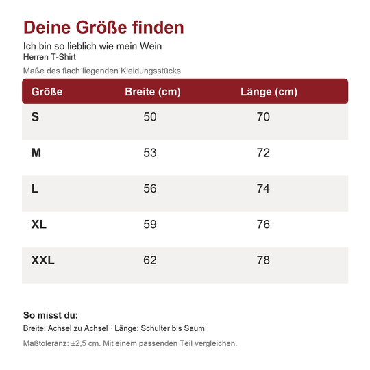 Größentabelle Herren T-Shirt – Maße S bis XXL