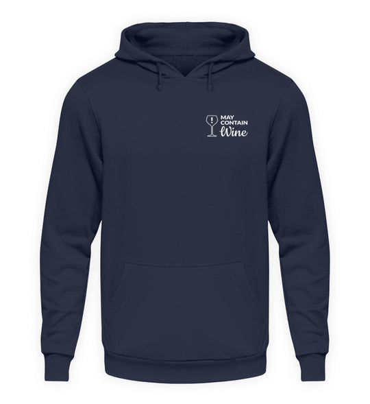 May contain wine Unisex Basic Hoodie in Dunkelblau mit kleinem weißem Brustmotiv