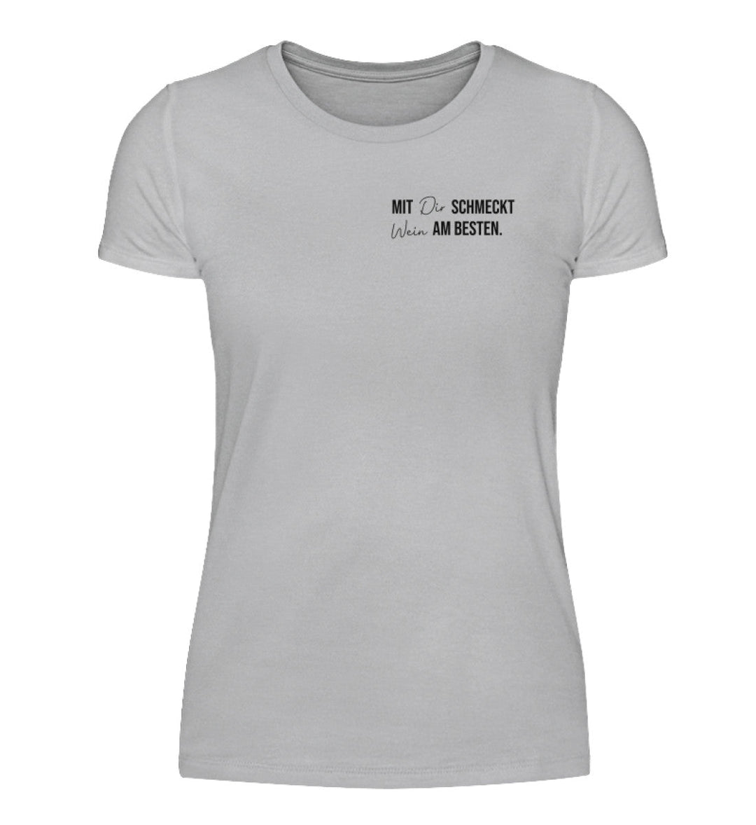 Mit dir schmeckt Wein am besten – Damen Basic T-Shirt, Grau – Original Shirtee-Mockup