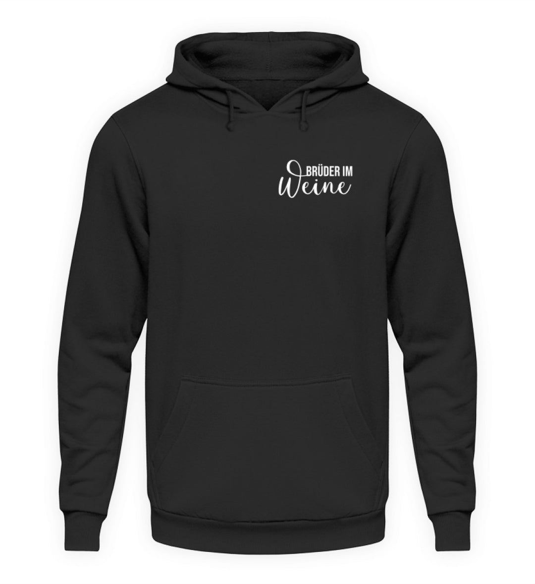 Brüder im Weine Unisex Basic Hoodie in Schwarz mit kleinem weißem Brustmotiv.