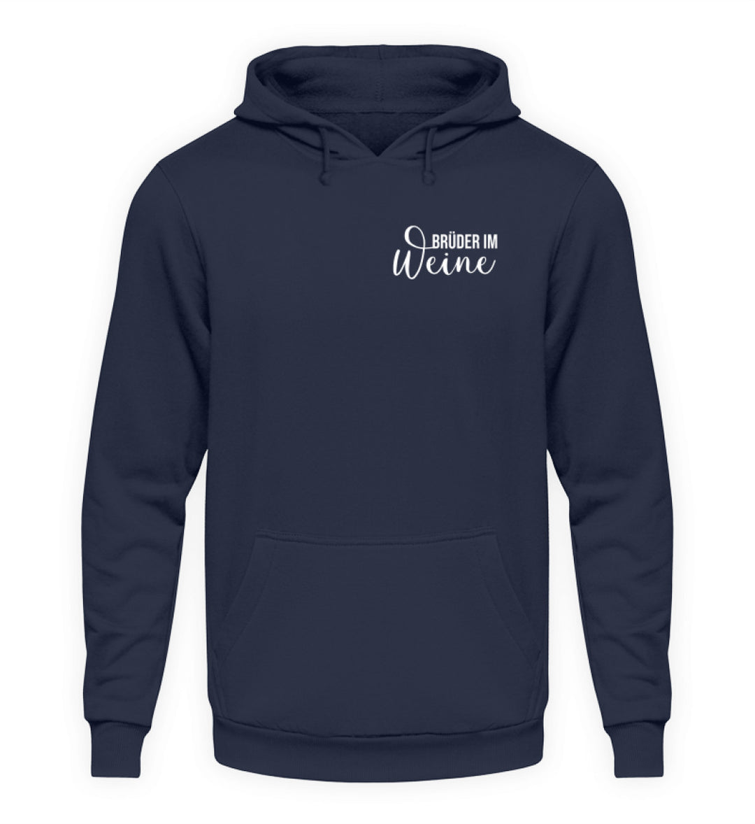 Brüder im Weine Unisex Basic Hoodie in Dunkelblau mit kleinem weißem Brustmotiv.