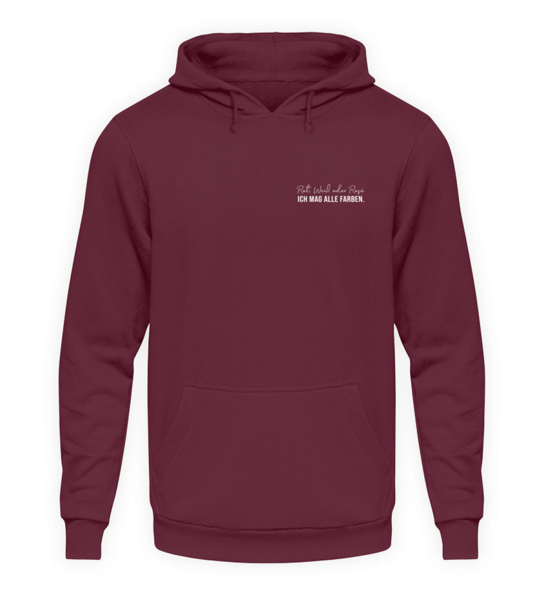 Rot, Weiß oder Rosé – Unisex-Hoodie in Bordeaux mit kleinem Motiv links auf der Brust