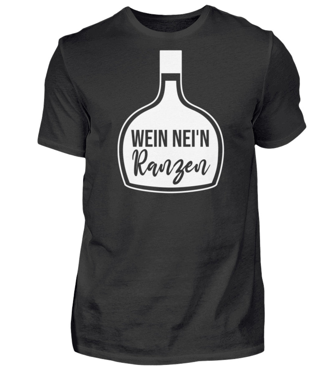 Herren-T-Shirt Schwarz mit Wein nei’n Ranzen, Anbieter-Farbmockup.