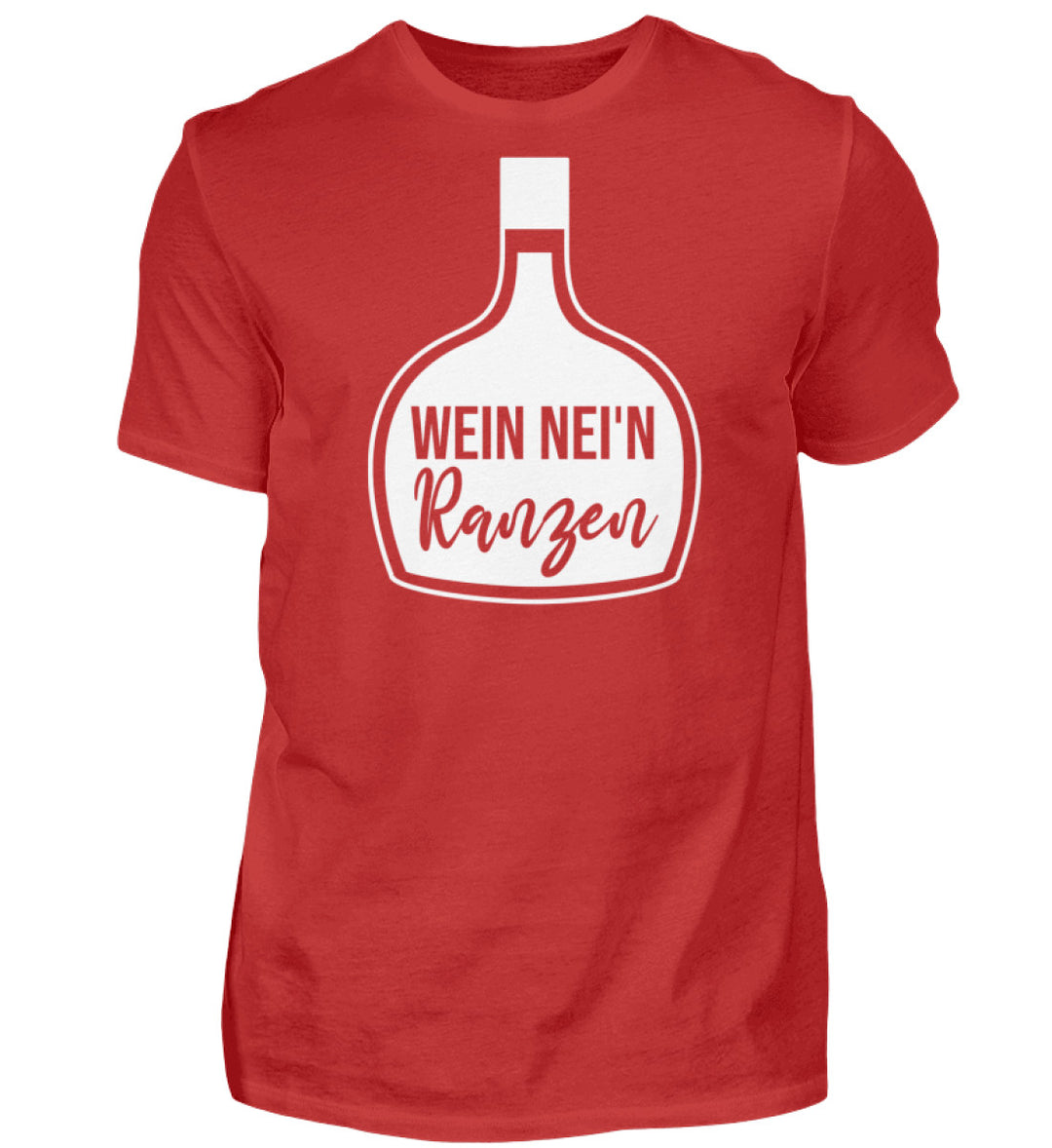 Herren-T-Shirt Rot mit Wein nei’n Ranzen, Anbieter-Farbmockup.
