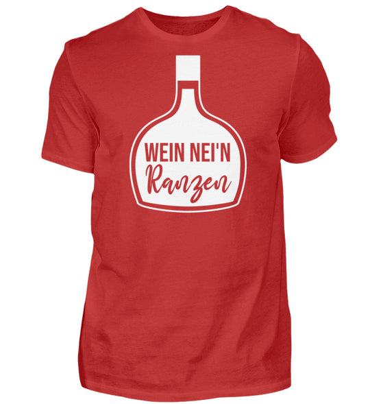 Herren-T-Shirt Rot mit Wein nei’n Ranzen, Anbieter-Farbmockup.