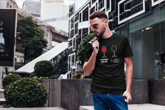 Sprich mich nicht an – Herren T-Shirt – eigenes Einzelmodel, Schwarz, Originalmotiv vorne mittig; digital bearbeitet