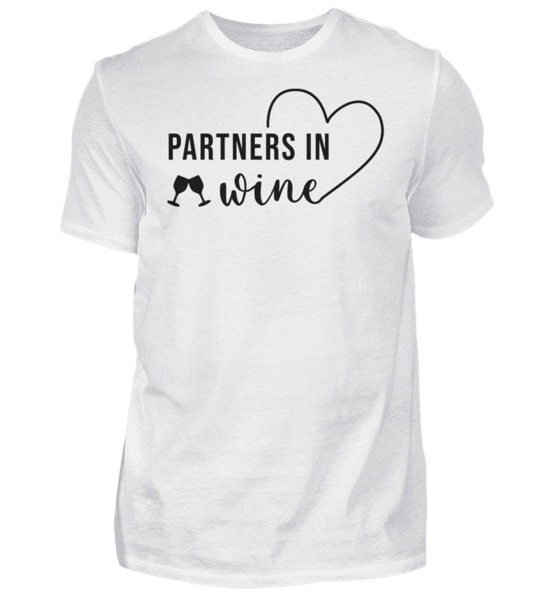 Partners in Wine Herren-T-Shirt Weiß – großes Motiv mittig auf der Brust