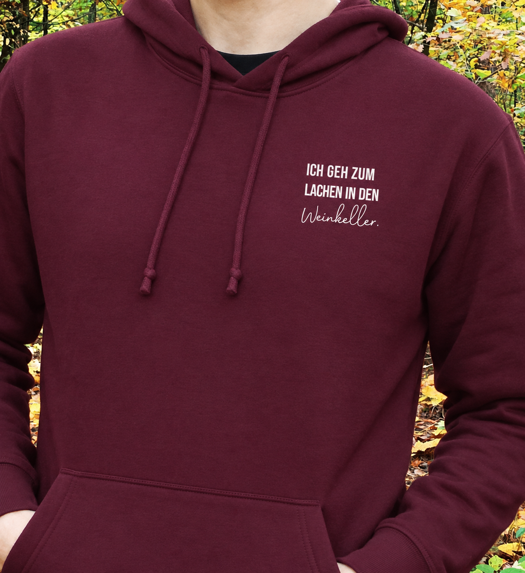 Ich geh zum Lachen in den Weinkeller – Unisex Basic Hoodie – eigenes Moodbild in Bordeaux, bearbeitet