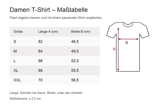 Weinkönigin Damen T-Shirt – Maßtabelle S bis XXL