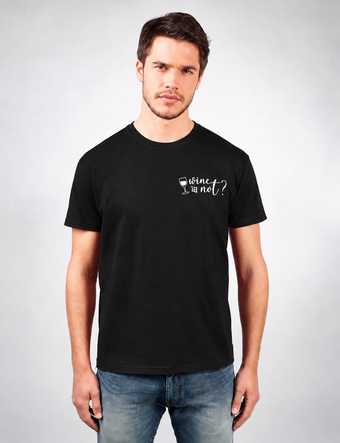 Wine not? Herren T-Shirt Schwarz – vorhandene Modelaufnahme digital angepasst